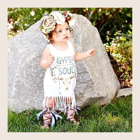 Toddler Infant Girls BOHO Gypsy Soul Summer Beach Fringed Top Dress - BRAND NEW - Picture 4 of 6